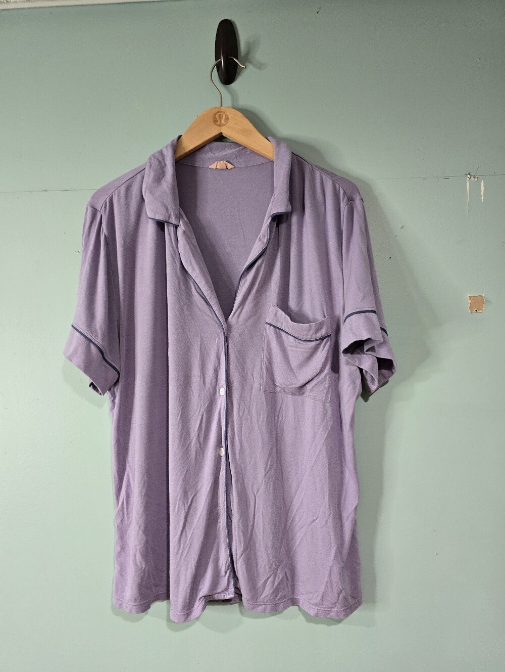 Eberjey Button Up Shirt Top Short Sleeve Purple Giselle Sleep Lounge Pajama L